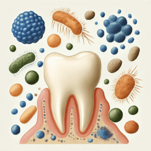 image d'une dent avec des bactéries autour